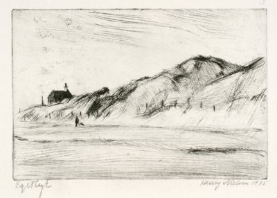 Paisagem de dunas com casa e pessoa de Henry Nielsen