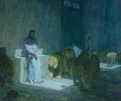 Daniel no Lions Den, 1907-18 (óleo sobre papel montado em tela) de Henry Ossawa Tanner