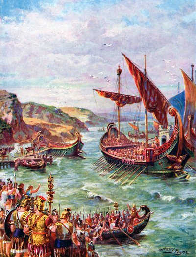 Partida dos romanos da Grã-Bretanha após o saque de Roma em 410 dC, c1920 de Henry Payne