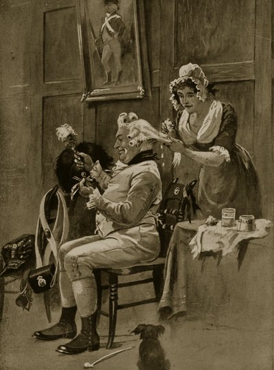 Preparando-se para o desfile, 1799, ilustração da "História da nação britânica" de Hutchinson, c.1923 de Henry Payne