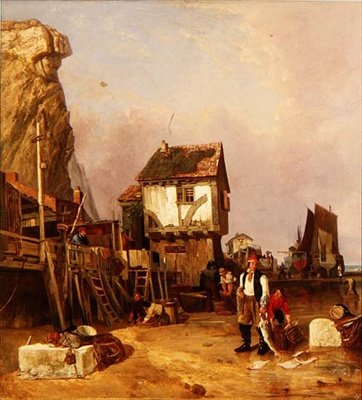 Fisherfolk com a sua captura por um cais de Henry Perlee Parker