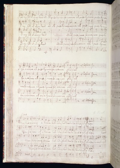 MU MS 88 f.102 "Man that is born of woman", página de um volume de English Anthems composto e escrito por Henry Purcell (1659-95) 1673 (tinta sobre papel) de Henry Purcell