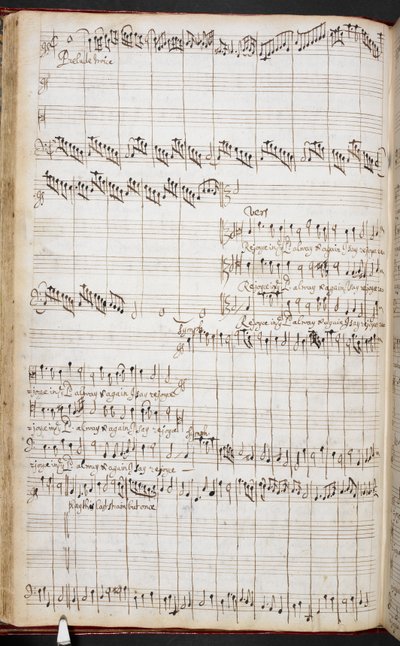 A partitura de autógrafo de Purcell "Regozijar sempre no Senhor", R.M.20.h.8, f.37v, c.1680-90 (caneta e tinta sobre papel) de Henry Purcell