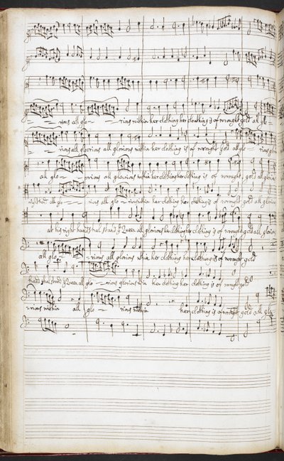 R.M.20.h.8 f.56v Manuscrito autógrafo de hinos, canções de boas-vindas e canções solo, c.1680-90 (tinta no papel) de Henry Purcell