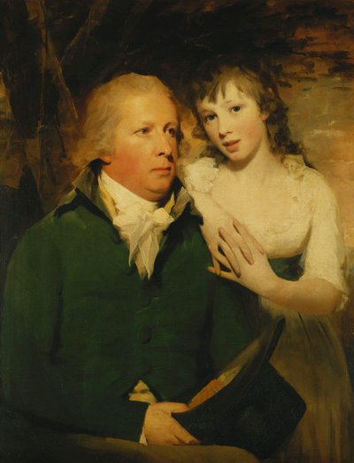 Retrato de Sir Alexander Don, sentado meio comprimento, sentado em um casaco verde com sua filha Elizabeth, inclinando-se sobre o ombro, de Henry Raeburn