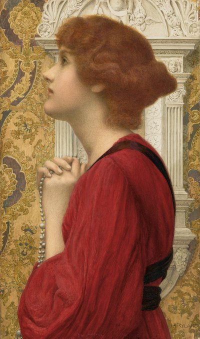 A Chama Guardada (lápis, aguarela e aguarela com goma-arábica sobre papel sobre painel) de Henry Ryland