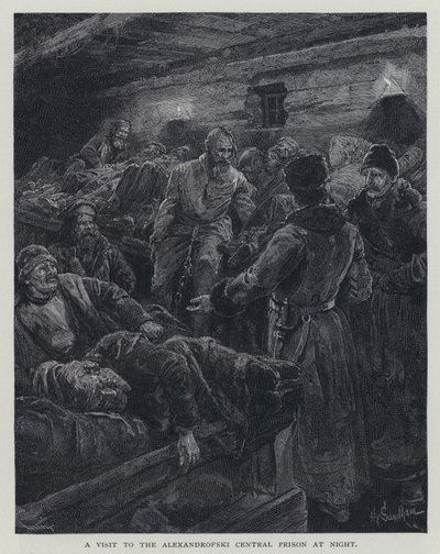 Uma visita à Prisão Central de Alexandrofski à noite (litho) de Henry Sandham