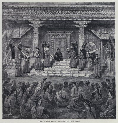 Lamas e seus instrumentos musicais (litho) de Henry Sandham