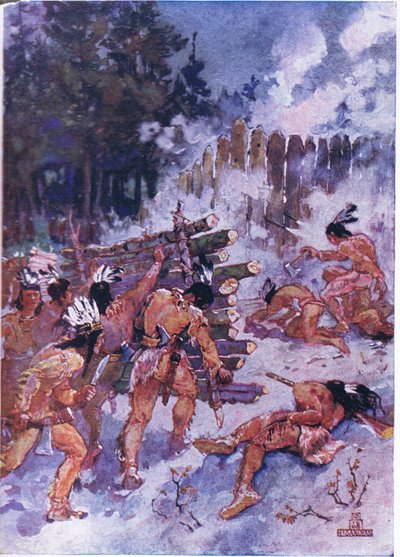 Índios vermelhos atacando uma paliçada de Henry Sandham