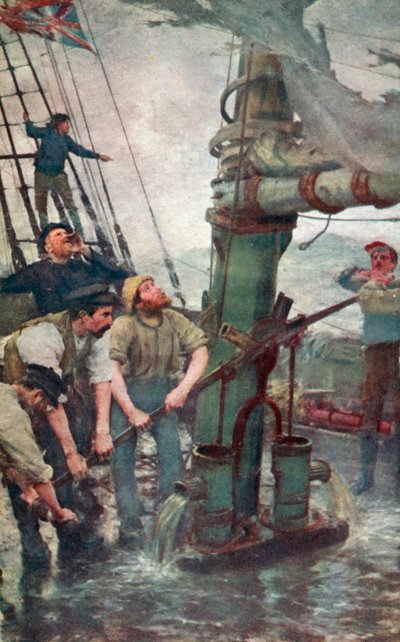 Todas as mãos para as Bombas (cor litho) de Henry Scott Tuke
