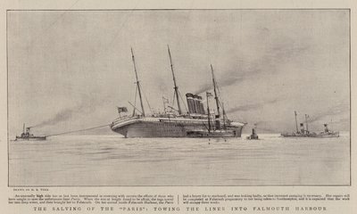 O Salving do Paris, rebocando o forro no porto de Falmouth de Henry Scott Tuke