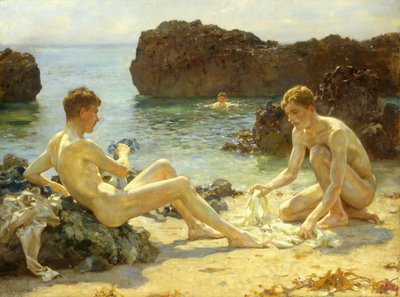 Os banhistas do sol, 1927 de Henry Scott Tuke