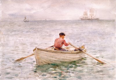 The Waterman and His Boat, 1921 (wc no papel) de Henry Scott Tuke