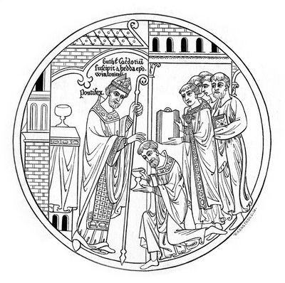 Hedda de Winchester consagra St Guthlac, final do século XII, 1843. de Henry Shaw