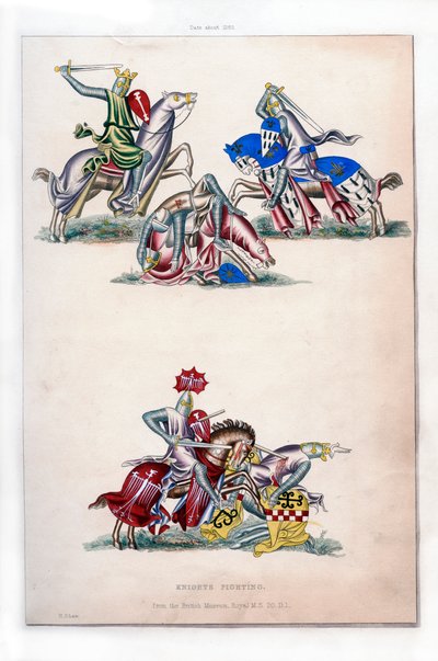Cavaleiros lutando, c1260, 1843. de Henry Shaw
