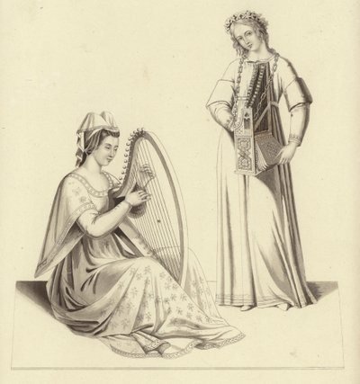 Senhoras tocando harpa e órgão, início do século XIV de Henry Shaw