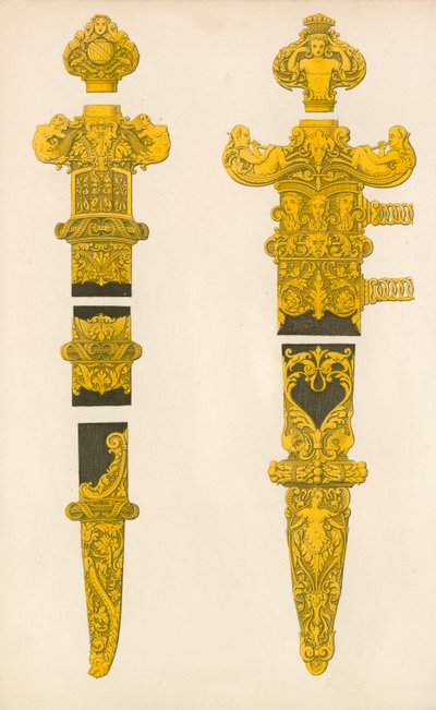 As porções ornamentais de uma adaga e espada, projetada por Holbein, início do século XVI de Henry Shaw