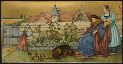 Sans Everything, placa representando uma ilustração de Shakespeares Seven Ages, Minton ware, Staffordshire, 1874 (cerâmica esmaltada) de Henry Stacey after Marks