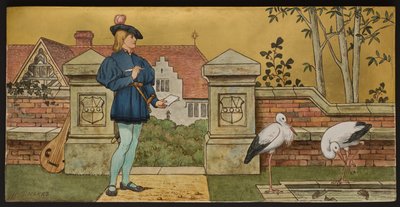 O amante, placa que descreve uma ilustração de Shakespeares Seven Ages, Minton ware, Staffordshire, 1874 (louça esmaltada) de Henry Stacey after Marks