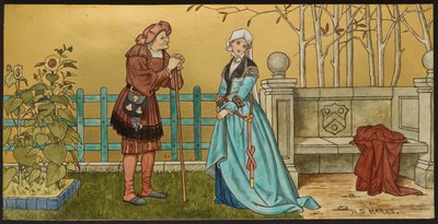 O Pantaloon, placa representando uma ilustração de Shakespeares Seven Ages, Minton ware, Staffordshire, 1874 (louça esmaltada) de Henry Stacey after Marks