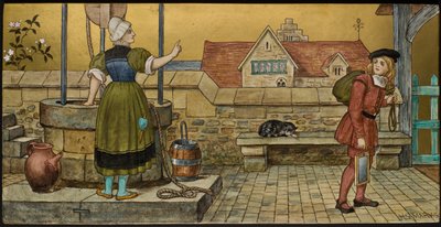 The Schoolboy, placa representando uma ilustração de Shakespeares Seven Ages, Minton Ware, Staffordshire, 1874 (louça esmaltada) de Henry Stacey after Marks