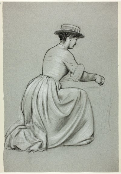 Mulher ajoelhada com chapéu de palha de Henry Stacy Marks