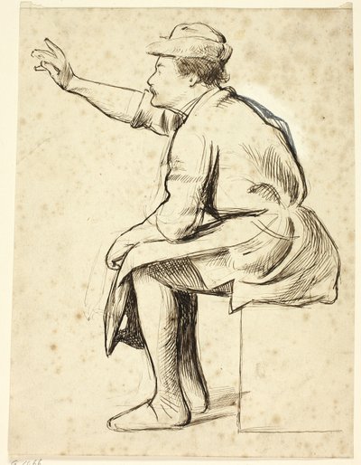Homem sentado com o braço levantado de Henry Stacy Marks