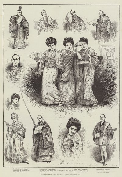 Esboços de "O Mikado" no Savoy Theatre (gravura) de Henry Stephen (b.1861 fl.1880 1925) Ludlow