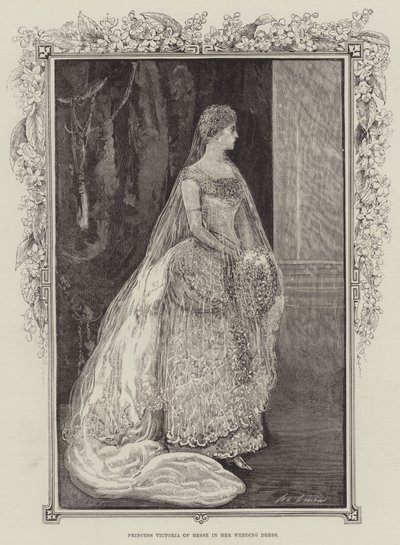 Princesa Victoria de Hesse em seu vestido de noiva de Henry Stephen Ludlow