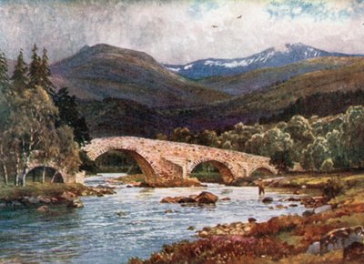 Old Mar Bridge e Lochnagar, Aberdeenshire (litografia a cores) de Henry Sutton Palmer
