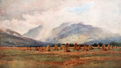 Tempo de colheita húmida perto de Dalmally, Argyllshire (litografia a cores) de Henry Sutton Palmer