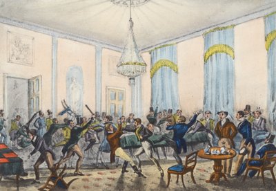 Uma grande luta num inferno, Mytton mostra uma luta (litografia) de Henry Thomas (after) Alken