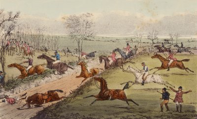 A Steeple-Chase, The Sunken Road (cor litho) de Henry Thomas (after) Alken