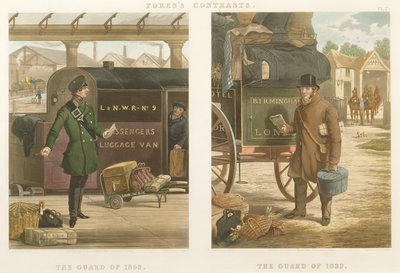 Contrastes de Fore: A Guarda de 1832, A Guarda de 1852, gravada por John Harris (1811-65) 1852 (aquatinta colorida à mão) de Henry Thomas Alken