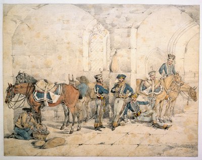 Hussardos na Península, possivelmente 1º Hussardos, Legião Alemã do Rei, 1808 por volta de de Henry Thomas Alken