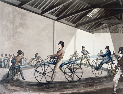 Escola de equitação de pedestres Hobbyhorse de Johnson, 1819 (cor litho) de Henry Thomas Alken