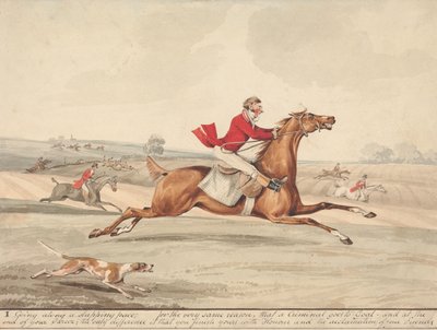 «Cavalos qualificados e cavaleiros não qualificados: “Seguindo a um ritmo vivo...”» de Henry Thomas Alken