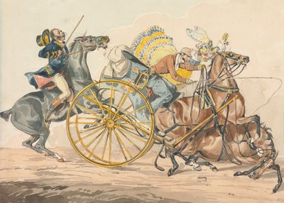 «Descobertas desportivas, ou as misérias de conduzir: ... Descobre uma nova maneira de colocar a sua carruagem num espaço reduzido» de Henry Thomas Alken