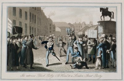 O Notório Billy Preto &39;Em Casa&39; para uma Festa de Rua de Londres, gravado por Thomas Sutherland (n.1855) 1823 (gravura colorida) de Henry Thomas Alken