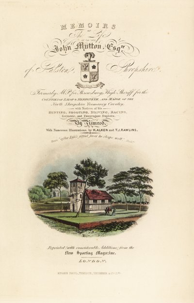 Página de título com título caligráfico e vinheta do Tudor Inglês de Henry Thomas Alken