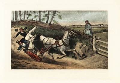 Cavalheiros ingleses vitorianos atirados de um concerto de um cavalo num cou de Henry Thomas Alken
