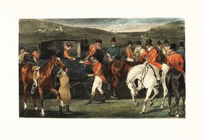 Cavalheiros vitorianos reunidos a cavalo para uma caça ao veado. de Henry Thomas Alken