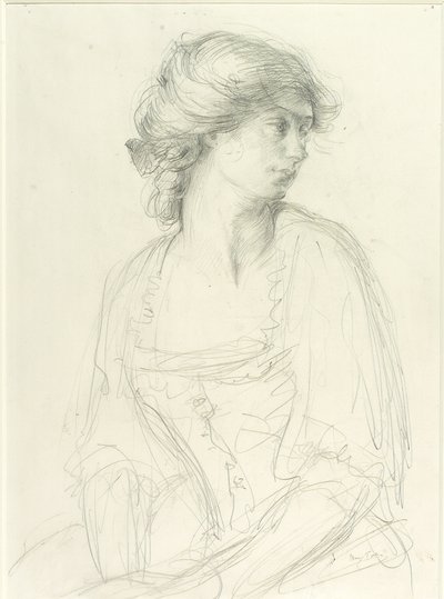 Estudo de meio-comprimento de uma menina sentada de Henry Tonks