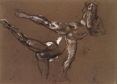 Dois Estudos de uma Fêmea Nua (giz sobre papel) de Henry Tonks