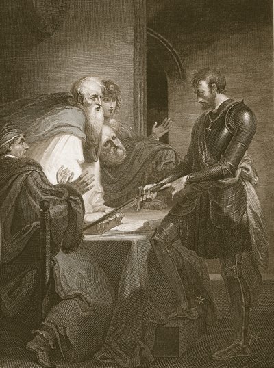 Earl Warenne justificando os títulos de suas propriedades, gravados por J. Fittler, ilustração de "The History of England", de David Hume. por R. Bowyer, Londres, 1812 de Henry Tresham