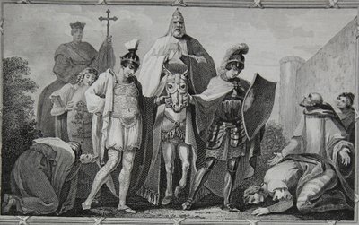 Henry e Lewis conduzindo o papa ao castelo de Torci, gravado por Saunders, ilustração da "História da Inglaterra" de David Hume, pub. por R. Bowyer, Londres, 1812 de Henry Tresham