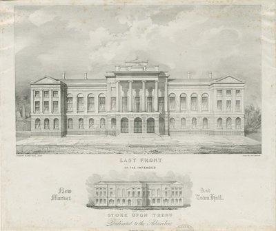 Stoke-upon-Trent - Novo mercado pretendido e prefeitura: litografia, nd [c 1834] de Henry Ward