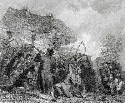 Ataque à polícia pelo povo sob Smith O&39;Brien em Ballingarry, Condado de Tipperary, Irlanda, em 1848, de "The History of Ireland", de Thomas Wright, publicado em c.1854 de Henry Warren
