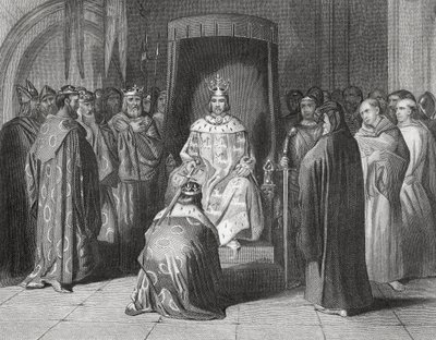 Rei Ricardo II cavaleiro dos reis de Connaught, Ulster, Thomond e Leinster em 1394, "A História da Irlanda", de Thomas Wright, publicado em c.1854 de Henry Warren