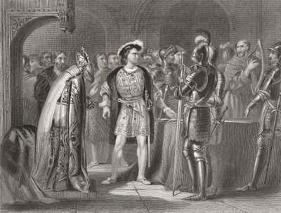 Lorde Thomas Fitzgerald renunciando sua lealdade a Henrique VIII em 1534, de "The History of Ireland", de Thomas Wright, publicado em c.1854 de Henry Warren